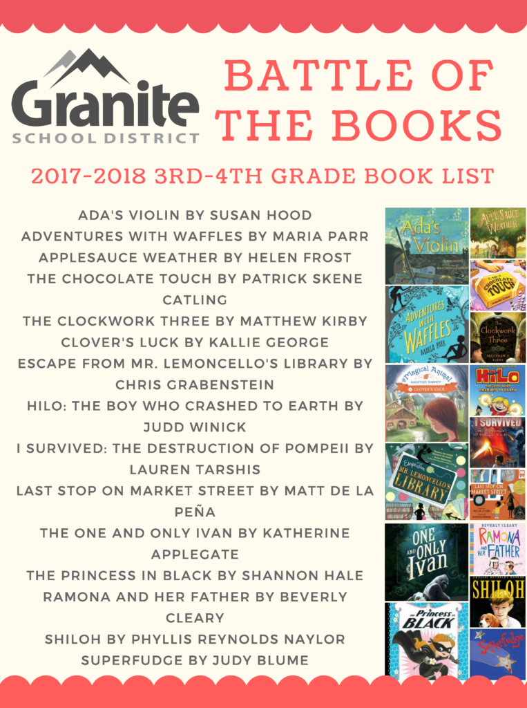 Granite Battle of the Books 2017-2018 3rd-4th Grade Book List