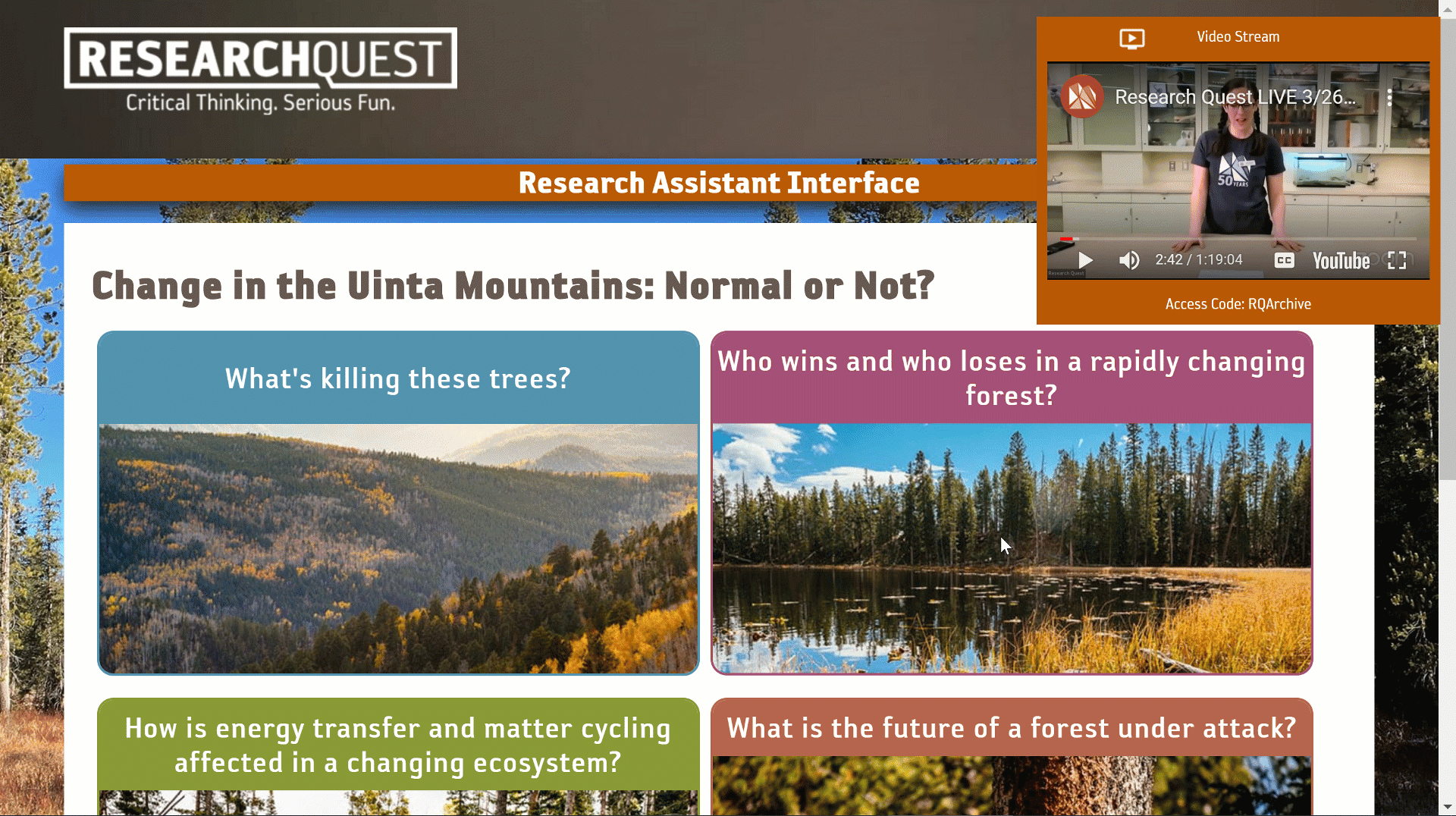 Animated screenshot of an on-demand Research Quest lesson from NHMU