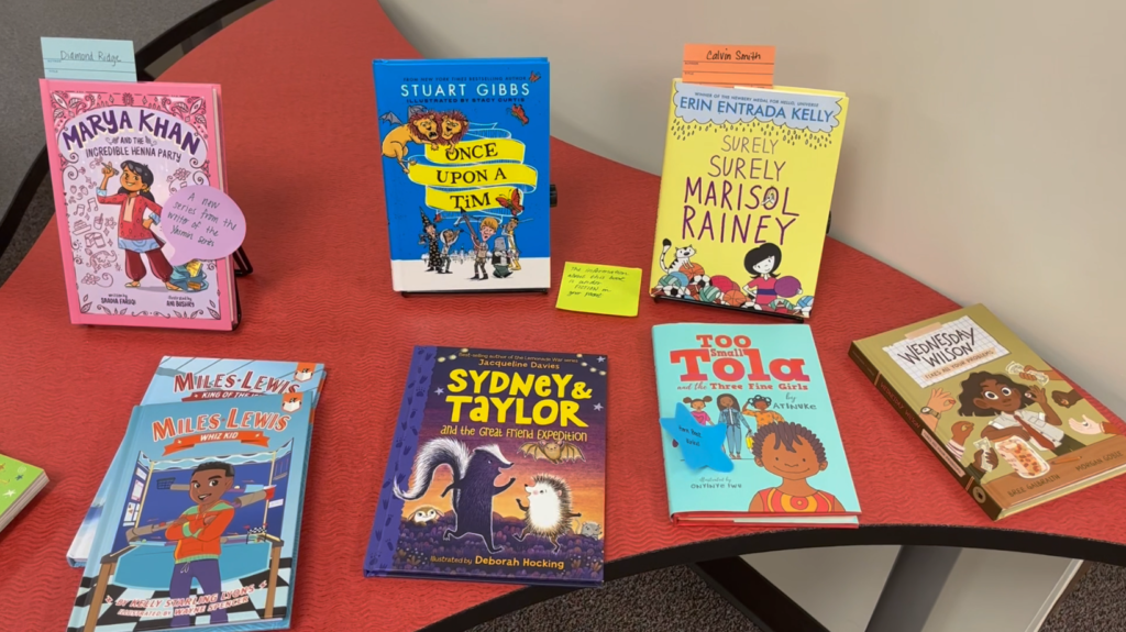 Snapshots of children's books on display at the 2022 Elementary Library Book Walk